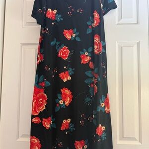 LuLaRoe Black Midi Dress with Red and Blue Floral